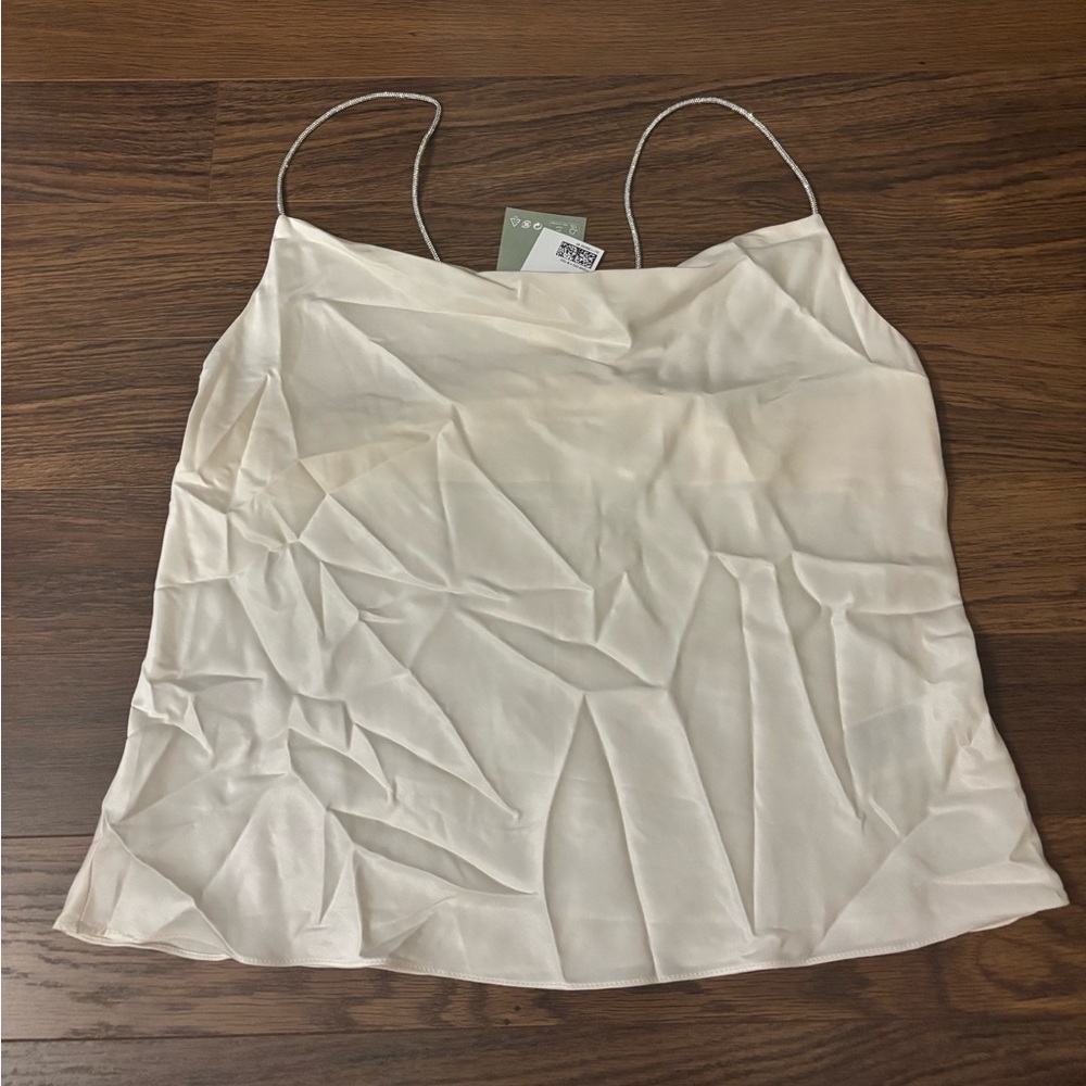 NWT H&M Cream Satin Blouse with Rhinestone Strap